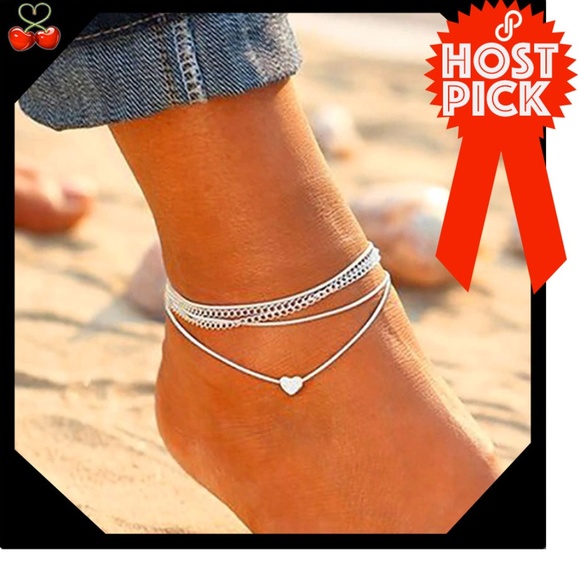 Ocean Dreams Jewelry - 🍒2/$25 BOHO Heart & Chain 💖 Silver Anklet